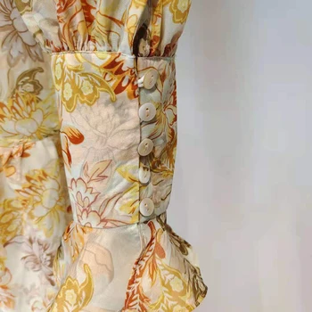 TWOTWINSTYLE Vintage Sidemega Kleit Naistele Seista Krae Pikk Varrukas Kõrge Vöökoht Prindi Mini Kleidid Naiste Mood Uued Riided