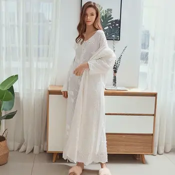 Talv Pikk Rüü Sleepwear Lapp Riideid Soe Homewear Nightgowns Naiste Tikitud Rüü Kaks rõivakomplekti Kõrge kvaliteediga