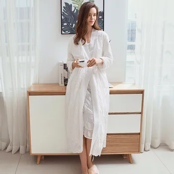 Talv Pikk Rüü Sleepwear Lapp Riideid Soe Homewear Nightgowns Naiste Tikitud Rüü Kaks rõivakomplekti Kõrge kvaliteediga
