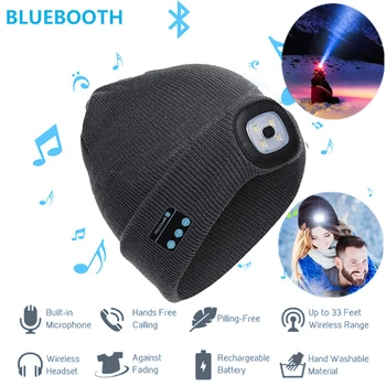 Talvel Beanie Müts Traadita Bluetooth5.0 Smart ühise Põllumajanduspoliitika Kõrvaklappidega Peakomplekt Koos 4 LED Valgus Handfree Muusika Kõrvaklappide Soe kaabel Silmkoelised