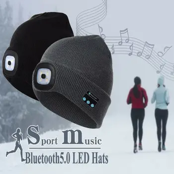 Talvel Beanie Müts Traadita Bluetooth5.0 Smart ühise Põllumajanduspoliitika Kõrvaklappidega Peakomplekt Koos 4 LED Valgus Handfree Muusika Kõrvaklappide Soe kaabel Silmkoelised