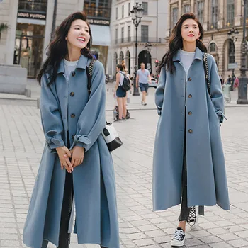 Talvel Soe Paksenema Villane Mantel Naistele Elegantne Pikk Ülepaisutatud Lahti Outwear Jope Naine Korea Fahion Sinine Cltothing 2020. Aasta Sügisel 2597