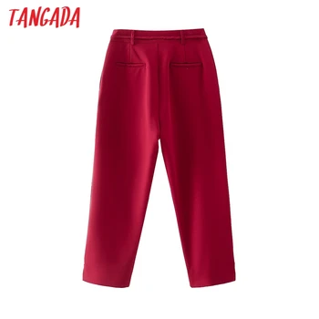 Tangada Mood Naiste Punane Ülikond Püksid Püksid Taskud, Nööbid Office Lady Püksid Pantalon DA91