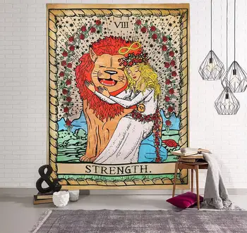 Tarot tüdruk lõvi tapestry hipi nõidus astroloogia psühhedeelne seinakattematerjalide seina riputamise dušš kardin kardin vaip koju