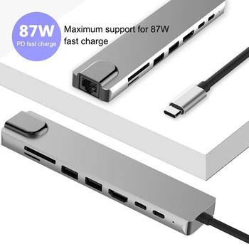 Tebe USB Type-C-Hub 4K HDMI, RJ45 USB 3.0 SD/TD Kaardi Lugeja PD kiirlaadimine 8-in-1 Multifunktsionaalne Adapter sobib MacBook Pro