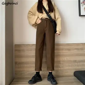 Teksad Naiste Vintage Kõrge Vöökoht Sirge Õhuke Denim Püksid Kevad Sügis korea Stiilis Kottis Preppy Tüdruk Mood Kõik-mängu Chic