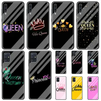 Telefon Case For Samsung Galaxy A51 A71 A50 A21s A31 A70 A10 A41 A30 A40 A11 Karastatud Klaasist Kate Kuningas, Kuninganna, Kes Armastavad Armas Paar