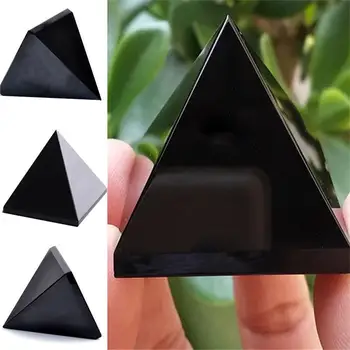 Tervendav Püramiid Crystal Black Loomulik Obsidian Quartz Crystal Ilus Ja Läikiv Pind Kivid Home Office Desk Teenetemärgi