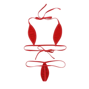 TiaoBug Naiste Kaks-tükk Mini Mikro Pisar Kuju Sexy Bikini Set Päitsed Self-tie Rinnahoidja Top ja G-String Püksikud Ujumistrikoo Supelrõivad