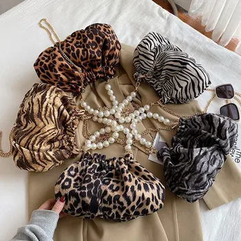 Tiiger/Zebra/Leopardi Mustriga Mini õlakott Naistele 2021New Seksikas Ööklubi Tüdrukud Crossbody Kott Pearl Koti Kettide Hobos Kingitused