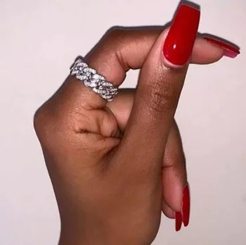 Top kvaliteetse iced out bling 5a kuupmeetri tsirkooniumoksiid kuuba lülidega kuju disain ehted naistele kvaliteetsed bänd trendikas sõrme sõrmus