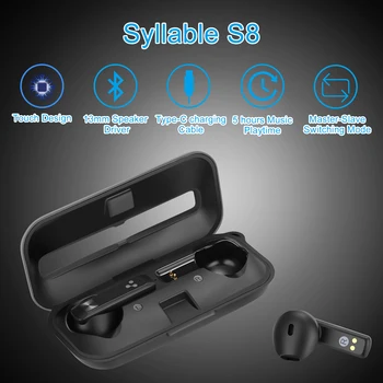Touch SILP S8 Peakomplekt Sobib BT V5.0 Tõsi, Traadita Stereo Earbuds SILP S8 TWS 13mm Speaker Driver Type-C laadimiskaabel
