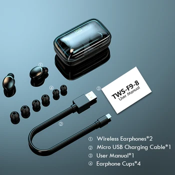 Traadita Bluetooth Kõrvaklappide TWS Kõrvaklapid 9D Stereo Sport Peakomplekt, Vabakäeseade Earbuds koos Mic Laadimise Kasti Smart Telefon