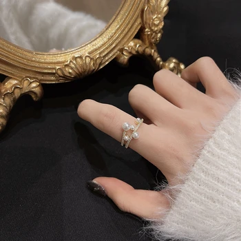 Trendikas Lihtne Disain Elegantne Ebakorrapärane Pärl Ring Reguleeritav Avamine sõrmustes Naiste Ehete Tarvikud 151877