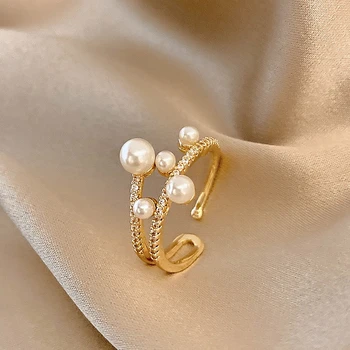 Trendikas Lihtne Disain Elegantne Ebakorrapärane Pärl Ring Reguleeritav Avamine sõrmustes Naiste Ehete Tarvikud