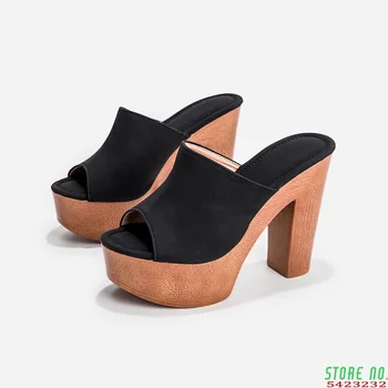Trendikas puidust paksu super kõrged kontsad naiste sandaalid platvorm kingad slingback peep varba sussid sexy lühike sandalias mujer 2020 147175