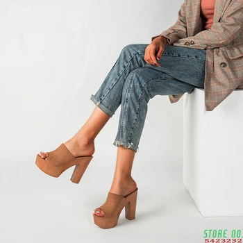 Trendikas puidust paksu super kõrged kontsad naiste sandaalid platvorm kingad slingback peep varba sussid sexy lühike sandalias mujer 2020