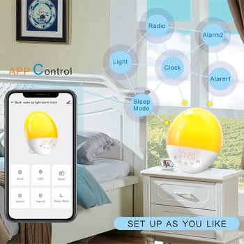 Tuya Smart WiFi ärgata Kerge Uni Abi Äratus Kell 7 Värvid Sunrise/Sunset FM-Raadio Digitaalne Nightlight Jaoks Alexa Google Kodu