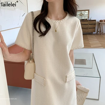 Tweed Kleit O-Kaeluse Mini Valge Vestidos De Verano Must Naiste Elegantne Vintage Lõuna-Korea Vestido Corto 2021 Uus Hitt Vrouw Jurk 82296