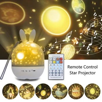Täht Projektor Öö Valgus, IR-puldiga Juhitava Küülikud LED Öösel tuli 6 Filmide 8 Laule Taimeri Funktsioon USB 360° Pööramiseks