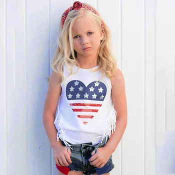 Tüdruk, 4. juuli Komplekt Tüdrukute Riideid, Seab Lühikese Varrukaga Topid Denim lühikesed püksid Neljas juuli 2021 Lapsed Riided Väikelapse Tüdruk Riided
