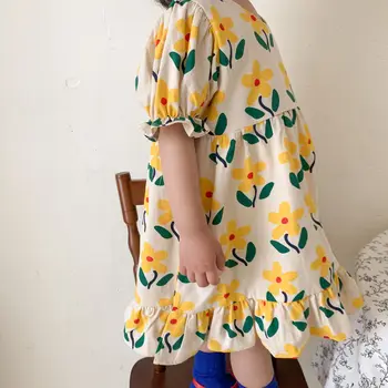 Tüdrukud Dress 2021 Suvel Uus Puff-Sleeve Õie Trükitud Puhkus Style Princess Lilled Kleidi teise lapse 2-6Y