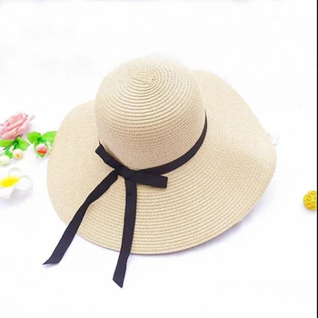 Tüdrukud Suvel Kork Must Lint Kaunistada Laineline Õled Müts Tüdrukutele Lapsed Panama Müts Lapsed Sun Ühise Põllumajanduspoliitika Baby Beach Mütsid
