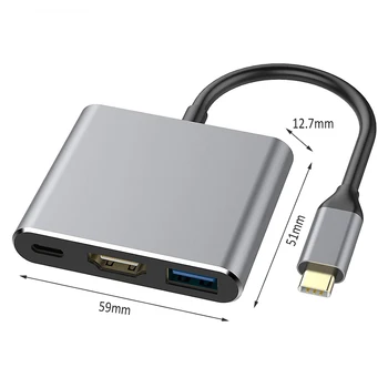 Tüüp-C HDMI-Compatib Adapter USB-C-HDMI-Ühilduvate Converter With 3 liidest, 3 In 1 Hub Kaablid-Adapterit PC Sülearvuti, Telefon, TV