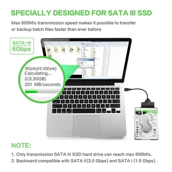 USB 2.0 SATA 3 Cable Sata USB 2.0 Adapter on Kuni 6 gbit / s Toetada 2,5 Tolline Väline SSD HDD kõvaketas 22 Pin, Sata III-Kaabel