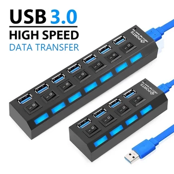 USB 3.0 Hub 5Gbps kiire Multi USB-Jaoturi 3-Hab Kasutada Power Adapter 4/7 Port Mitu Expander keskus Koos Lüliti ARVUTI Sülearvuti 173660
