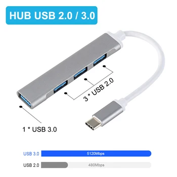 USB-C-HUB 3.0 C-Tüüpi 3.1 4 Port Multi Splitter Adapter OTG Lenovo Xiaomi Macbook Pro 13 15 Air Pro PC-Arvuti Lisaseadmed 3086