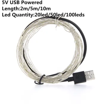 USB LED String Haldjas Kerge 2-10M String LED Tuled Silver Traat Vanik Powered by Haldjas tuli Koju Pulmapidu Teenetemärgi