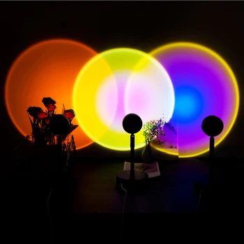 USB Päikeseloojangut Lamp Värvikas Nupule, Rainbow Päikeseloojangut Projektor Atmosfääri Led Õhtul Tuled Koju kohvikus Taust Seina Kaunistamiseks 145586