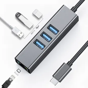 USB Tüüp C Gigabit Ethernet Adapter keskus koos 3*USB 3.0, RJ45 Porti, USB-1000M Võrgu Kaart RTL8153 MacBook Pro jaoks Õhk Dell Hp