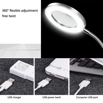 USB8X Luup Külma Valgusega LED Lamp Lugemise Remont Nail Art Tattoo Anti-skid Seadmed Klamber Klaasi Laua Lamp ilusalong