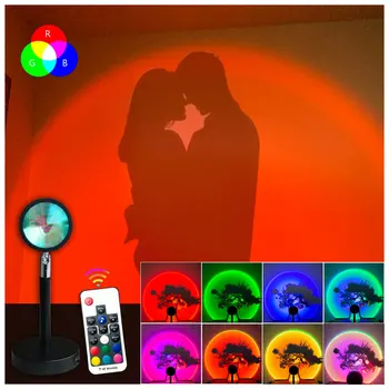 UUS puldiga RGB Päikeseloojangut Projektsioon Lamp Rainbow Atmosfääri Led Lamp Kodu Magamistuba Kauplus Taust Seina Kaunistamiseks