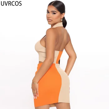 UVRCOS Naiste Tracksuit 2 värv Segast Uus Mood Populaarne Suvel Kahe-osaline Komplekt, 2021 Vabaaja Slim Tõmblukk Tops Kõhn Kleidid