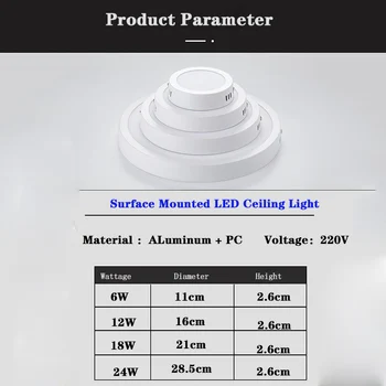 Ultra-Õhuke LED Paneel Lamp Magamistuba Pinnale Paigaldatud LED Ülemmäära Valgus-6W 12W 18W 24W Koridori Vahekäiguga Lae Lamp AC220V