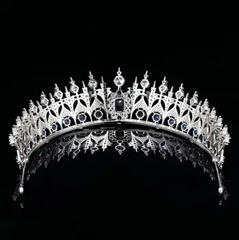 Unikaalne Sinine Kristallid Tsirkooniumoksiid Bridal Crown Pulmad Juuksed Tarvik Printsess Barokne Ornament, Headdress Tiaras Pulmad Tarvikud 190035