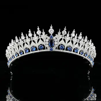 Unikaalne Sinine Kristallid Tsirkooniumoksiid Bridal Crown Pulmad Juuksed Tarvik Printsess Barokne Ornament, Headdress Tiaras Pulmad Tarvikud