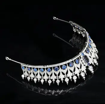Unikaalne Sinine Kristallid Tsirkooniumoksiid Bridal Crown Pulmad Juuksed Tarvik Printsess Barokne Ornament, Headdress Tiaras Pulmad Tarvikud