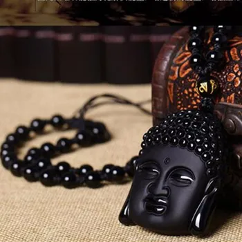 Unikaalne Suur Füüsiline Must Obsidian Nikerdatud Buddha Õnnistuse Õnnelik Amulett Ripats Kaelakee Õnne Gemstone, Käsitöö, Kingitus, 22185