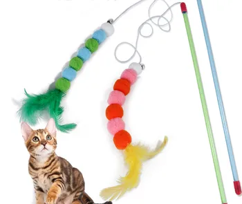 Usd0.98/tk Lemmikloom kass kassipoeg mängib mänguasjad mp palli sulg bell kass teaser kalapüük pole pulgad 20pcs/palju 1885