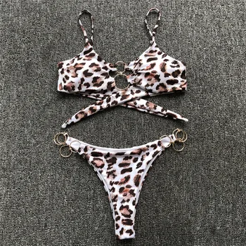 Uued sexy bikini ujumistrikoo naistele biquini supelrõivad naiste swimm sobiks bikinis Leopard Sidemega metallist ring Sling reguleerida Rinnus pad Pits