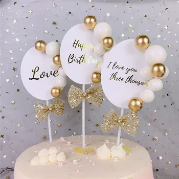Uus 1TK Foolium Armastus Happy Birthday Cake Toppers Armas Gold Pearl Cupcake Toppers Pulmad Sünnipäev Kook Teenetemärgi