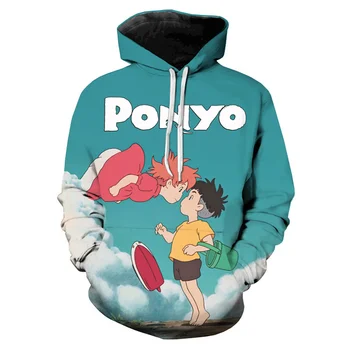 Uus 3D Anime Ponyo Kalju Hupparit Teismeliste Paarid Topp dressipluus 3D Cartoon Ponyo Pikad Varrukad Vabaaja Poisid Pulloverid