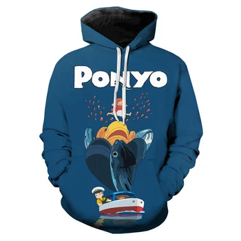 Uus 3D Anime Ponyo Kalju Hupparit Teismeliste Paarid Topp dressipluus 3D Cartoon Ponyo Pikad Varrukad Vabaaja Poisid Pulloverid