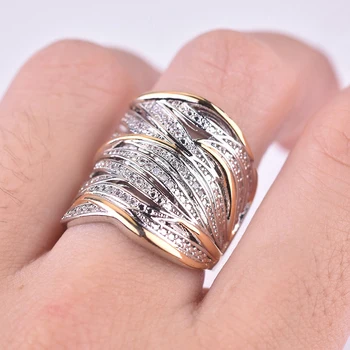 Uus Elegantne Kulla Värvi Rhinestone Crystal Ring Lai Tsirkoon Kivi Rõngad, Naiste Mood Pulmad Engagement Ehted Kingitused