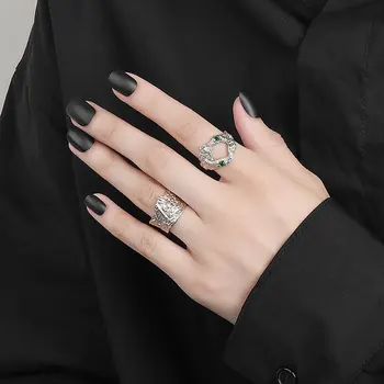 Uus Gooti Ebaregulaarne Õõnes Geomeetriline Ring Finger Ringi Naised, Tüdrukud Korea Tsirkoon Rhinestone Tekstuur Reguleeritav Rõngas Ehted 94303