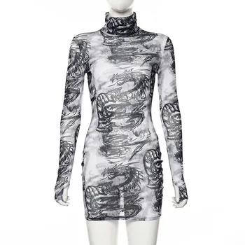 Uus Hitt Kleit Kõrge Krae Trükkimine Kleidid Naistele Poole 2021 kõige lühem Kleit Seksikas Mantel, Suvel Kleidid Kerge Clubwear
